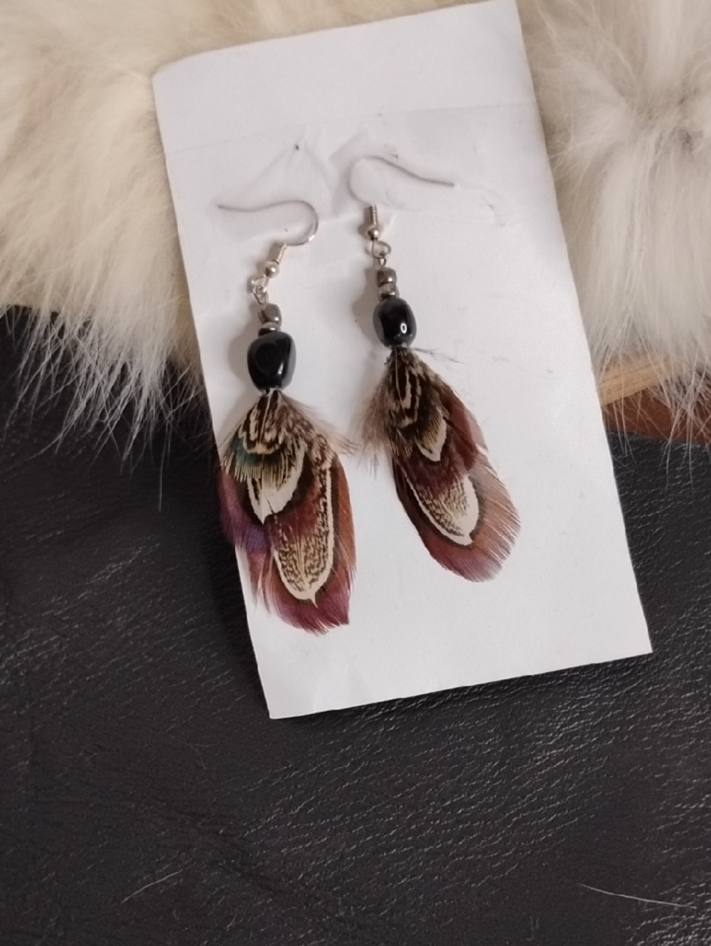 Hand Crafted Brown and Black Feather Dangle Earrings